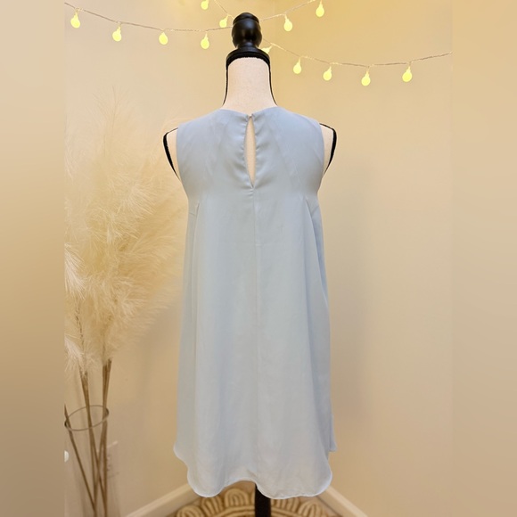 Sky Blue Sleeveless Dress with Embellished Beaded Neckline - Picture 5 of 7